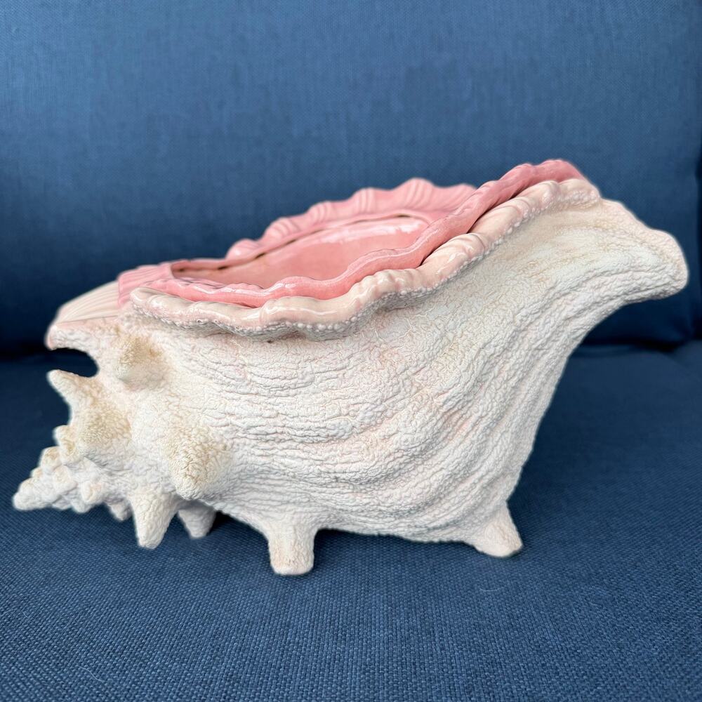 Vintage Atlantic Mold Conch Seashell Planter Ceramic 2 Piece Shell Beach Decor